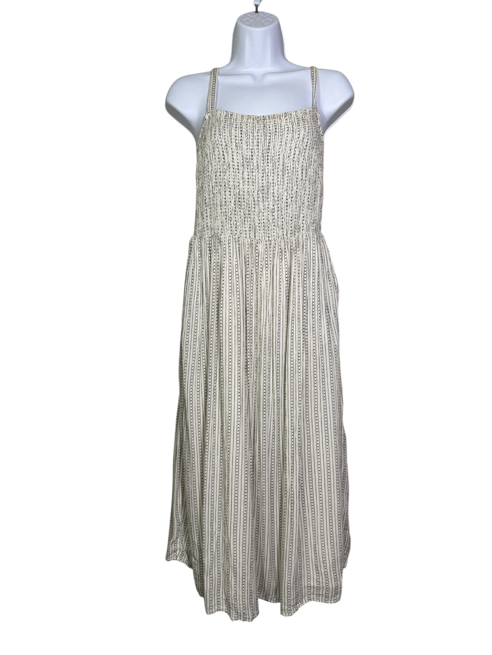 Old Navy Striped Smocked Cami Midi Dress White Black Size Small Pockets Lined